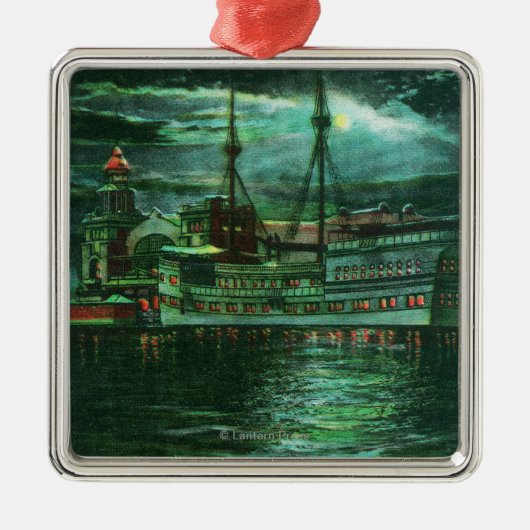 Moonlit Ansicht des Restaurant-Schiffs-Hotels Ornament Aus Metall (Vorne)