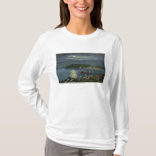 Moonlit Ansicht von See, Boots-Landung u. T-Shirt (Vorderseite)