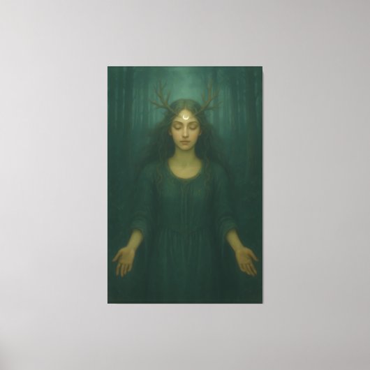 Moonlit Antler Priestess II – Forest Mystic Goddes Leinwanddruck (Vorderseite)