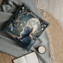 Moonlit Art Nouveau Kitten Under Celestie Sky