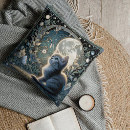 Moonlit Art Nouveau Kitten Under Celestie Sky Kissen