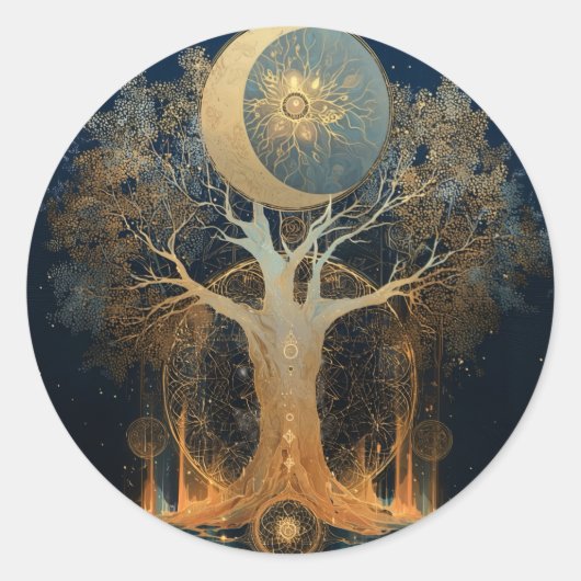 Moonlit Ascension | Tree of Life Design Runder Aufkleber (Vorderseite)