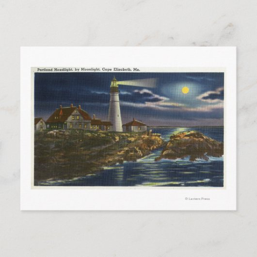 Moonlit Aussicht auf den Leuchtturm Portland Head Postkarte (Vorderseite)