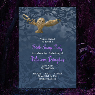 Moonlit Barn Owl, Midnight Blue Forest Card Einladung