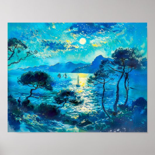 Moonlit Bay mit Boote Impressionist Nocturne Poster (Vorne)