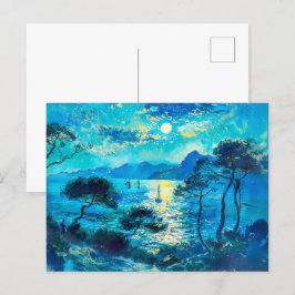 Moonlit Bay mit Boote Impressionist Nocturne Postkarte