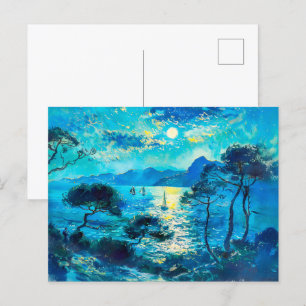 Moonlit Bay mit Boote Impressionist Nocturne Postkarte