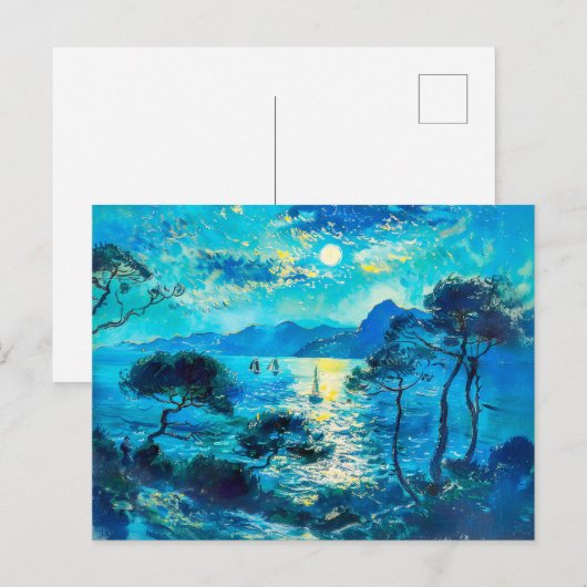 Moonlit Bay mit Boote Impressionist Nocturne Postkarte (Vorne/Hinten)