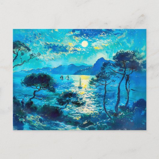 Moonlit Bay mit Boote Impressionist Nocturne Postkarte (Vorderseite)