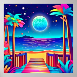 Moonlit Beach Colors Poster