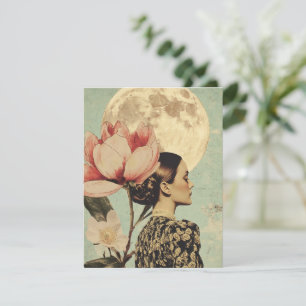 Moonlit Beauty - Frau mit rosa Blume und Mond