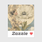 Moonlit Beauty - Frau mit weißer Blume und Mond Aufkleber (Blatt)