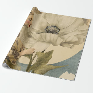 Moonlit Beauty - Frau mit weißer Blume und Mond Geschenkpapier