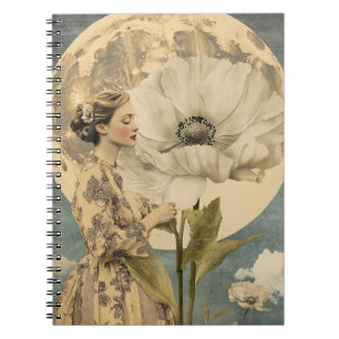 Moonlit Beauty - Frau mit weißer Blume und Mond Notizblock