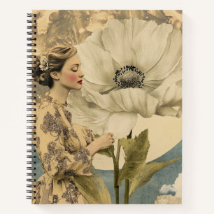 Moonlit Beauty - Frau mit weißer Blume und Mond Notizblock