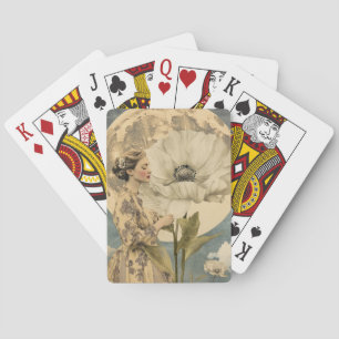 Moonlit Beauty - Frau mit weißer Blume und Mond Spielkarten
