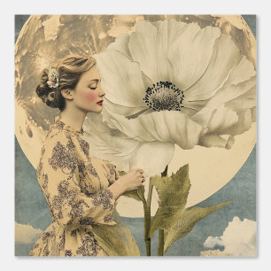 Moonlit Beauty - Frau mit weißer Blume und Mond Tapete