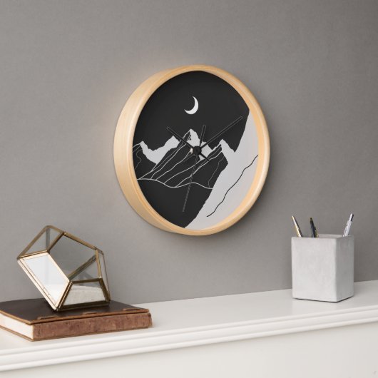 Moonlit Berge Kunstmauer Uhr mit Nacht (Büro)