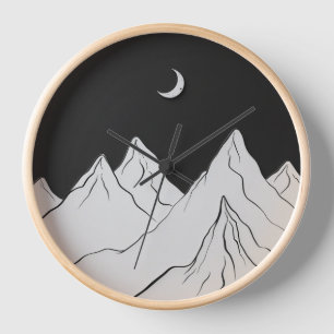 Moonlit Berge Kunstmauer Uhr mit Nacht