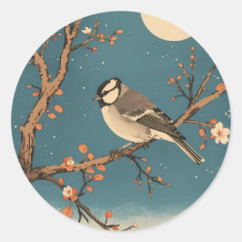 Moonlit Bird on Blossom Branch Stickers