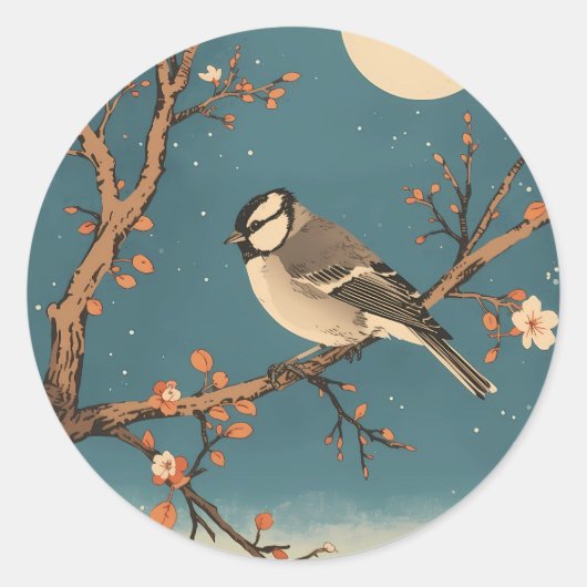 Moonlit Bird on Blossom Branch Stickers (Vorderseite)