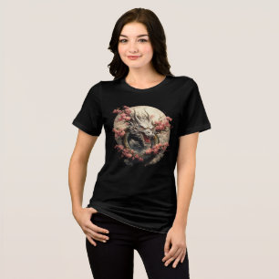 Moonlit Blossom Dragon Illustration Tri-Blend Shirt