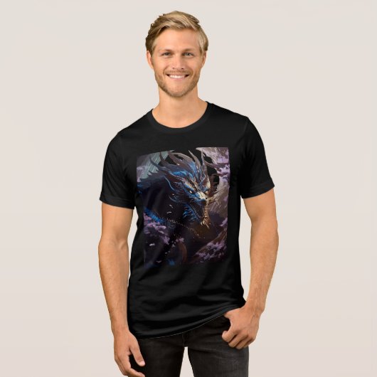 Moonlit Blue Dragon in Sakura Grove Tri-Blend Shirt (Vorderseite voll)