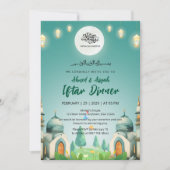 Moonlit Blue Mosque Ramadan Iftar Invitation Einladung (Vorderseite)