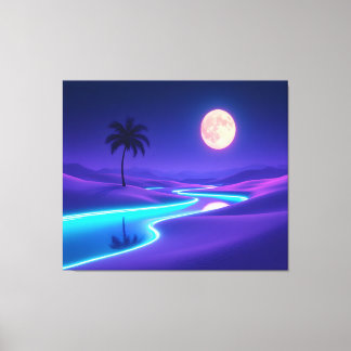 Moonlit Blue Oasis – Dreamy Desert Night Landscape Leinwanddruck