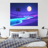 Moonlit Blue Oasis – Dreamy Desert Night Landscape Leinwanddruck (Insitu (Schlafzimmer))