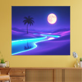 Moonlit Blue Oasis – Dreamy Desert Night Landscape Leinwanddruck (Insitu (Wohnzimmer))