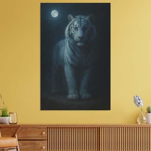 Moonlit Blue White Tiger – Fine Art Canvas Leinwanddruck (Insitu (Wohnzimmer))