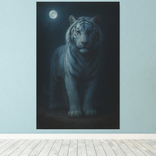 Moonlit Blue White Tiger – Fine Art Canvas Leinwanddruck (Insitu (Holzboden))