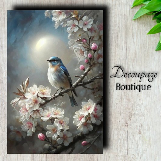Moonlit Bluebird Decoupage Seidenpapier