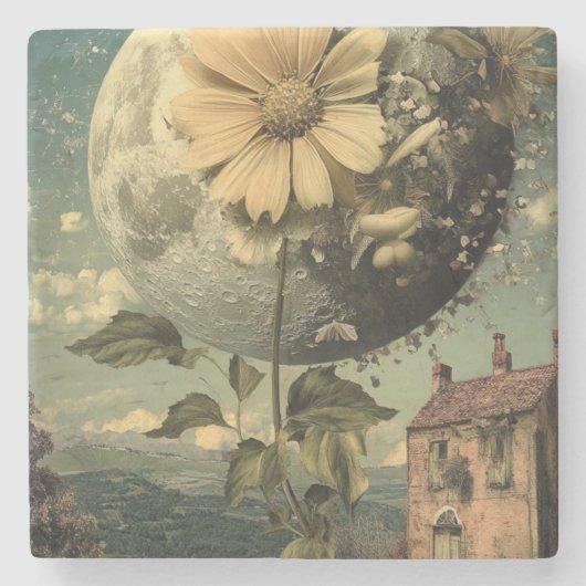 Moonlit Blume und Vintager Charme Steinuntersetzer (Vorderseite)
