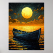 Moonlit Boat Journey - Naïf Dreamy Night Art Poster (Vorne)