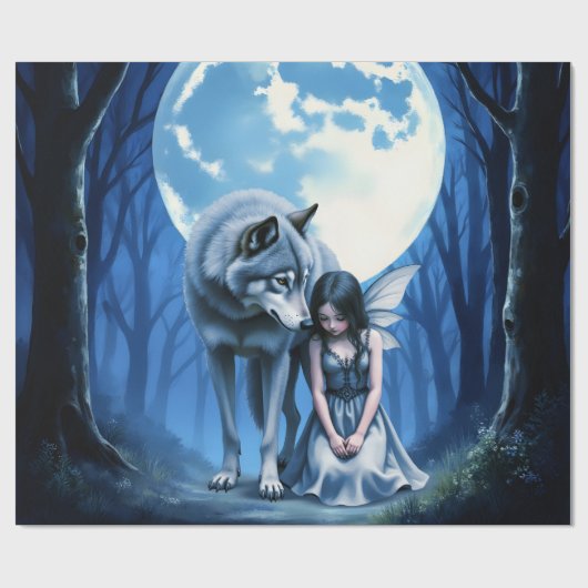 Moonlit Bond – The Wolf and the Gothic Fairy.   Geschenkpapier (Flach)