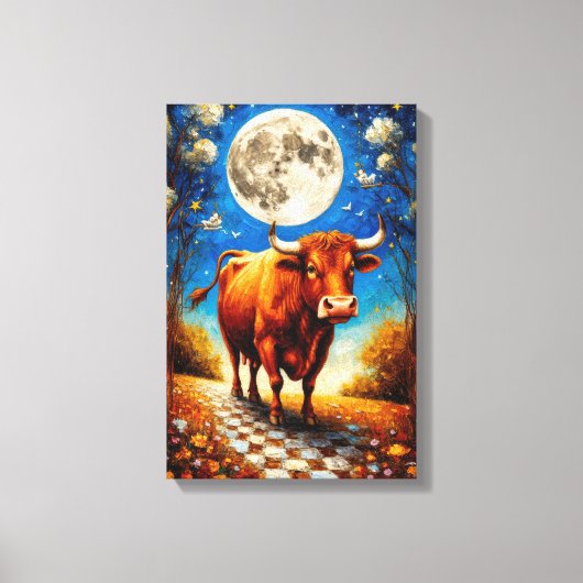 Moonlit Bull Fantasy Art of Dreamy Interiors Leinwanddruck (Vorderseite)