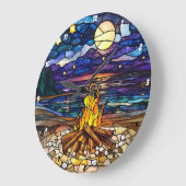 Moonlit Campfire Serenity Feste Glaswand Große Wanduhr (Winkel)