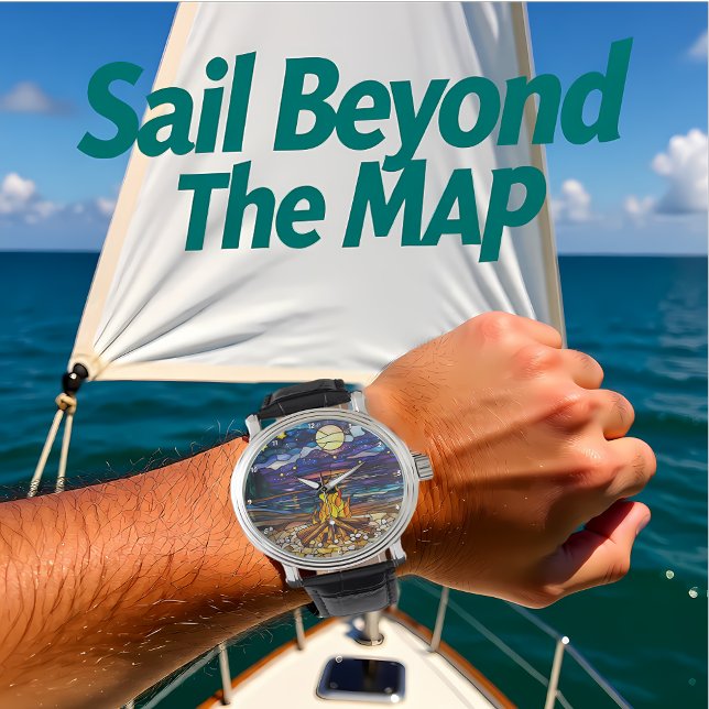 Moonlit Campfire Serenity Stained Glass Wall Armbanduhr (Von Creator hochgeladen)