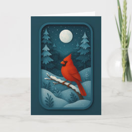 Moonlit Cardinal in Winter Forest Card Karte