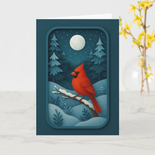 Moonlit Cardinal in Winter Forest Card Karte (Gelbe Blume)