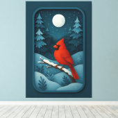 Moonlit Cardinal in Winter Forest Leinwanddruck (Insitu (Holzboden))