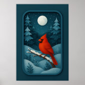 Moonlit Cardinal in Winter Forest Poster (Vorne)