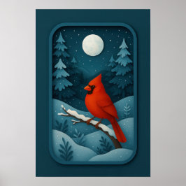 Moonlit Cardinal in Winter Forest Poster