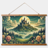 "Moonlit Castle Dreamscape" verzaubert Wandteppich Mit Holzrahmen (Vorne)