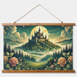 "Moonlit Castle Dreamscape" verzaubert Wandteppich Mit Holzrahmen