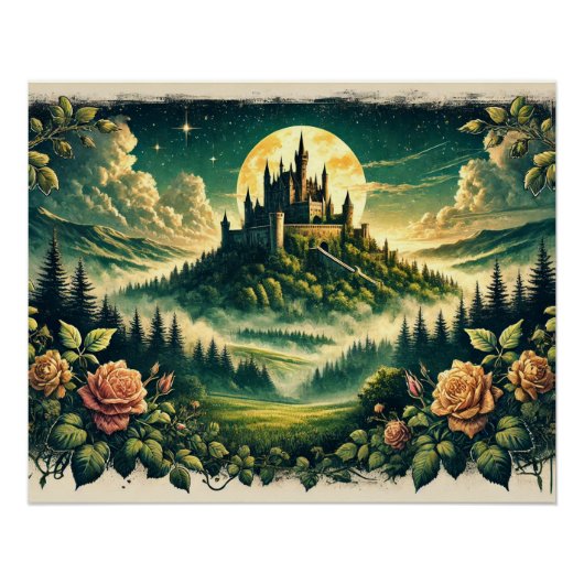 "Moonlit Castle Dreamscape" verzauberte Fantasie Poster (Vorderseite)