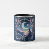 Moonlit Cat Fantasy Blue Art Nouveau Tasse (Zentrum)