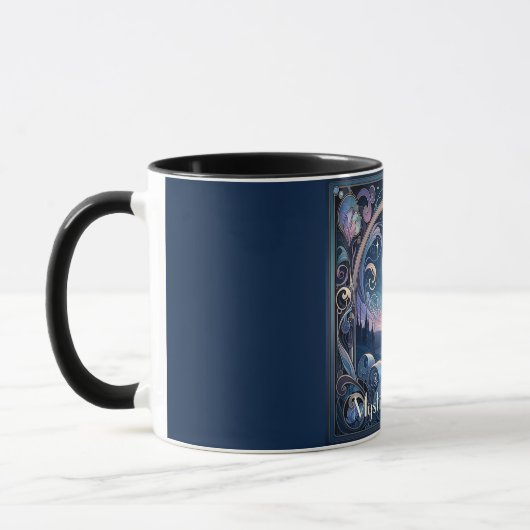 Moonlit Cat Fantasy Blue Art Nouveau Tasse (Links)